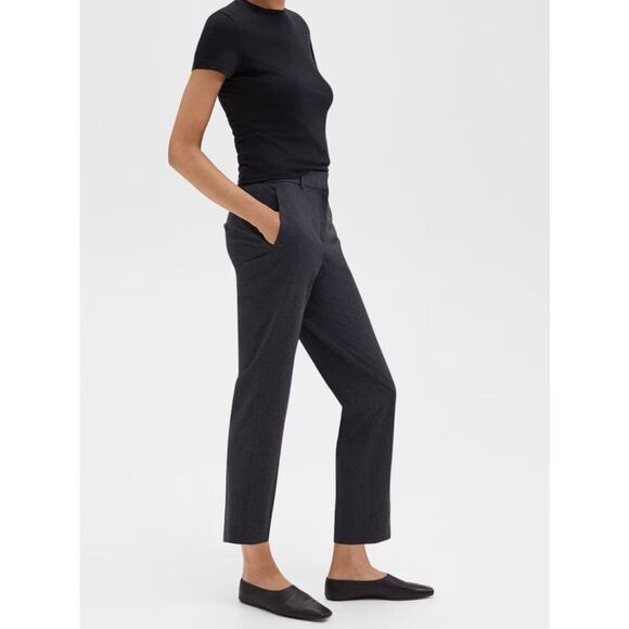 Theory Treeca Check Knit Black Plaid Wool-Blend Cropped Pants Women’s Size 4 - Picture 7 of 8